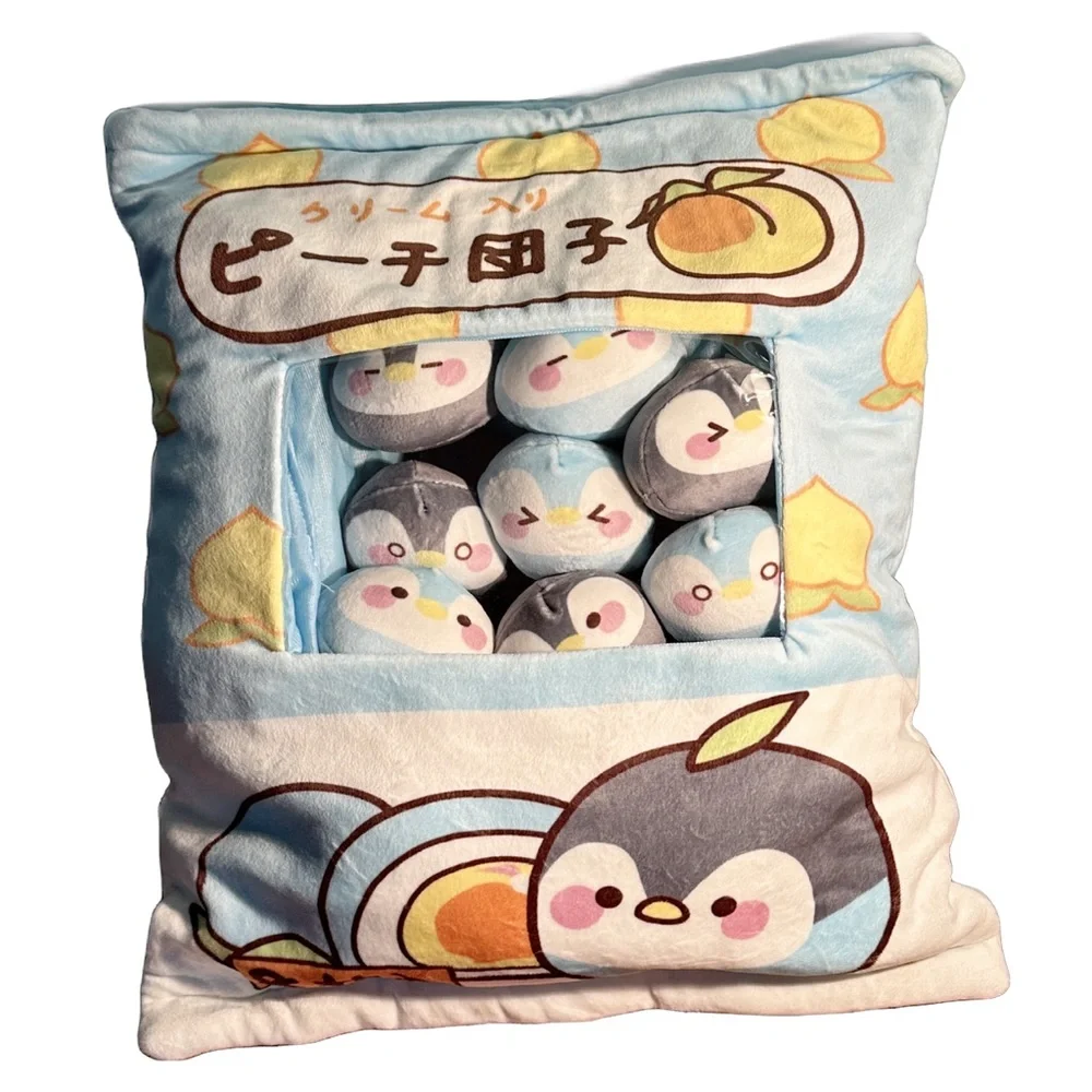 Kawaii Tactile Squishie Anime Sleep & Play Plush Penguins in Pillow ~ Set of 8